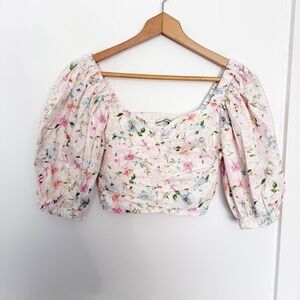 Abercrombie& Fitch‎ Pastel Floral Puff Sleeve Crop Top Smocked Back NWT XS